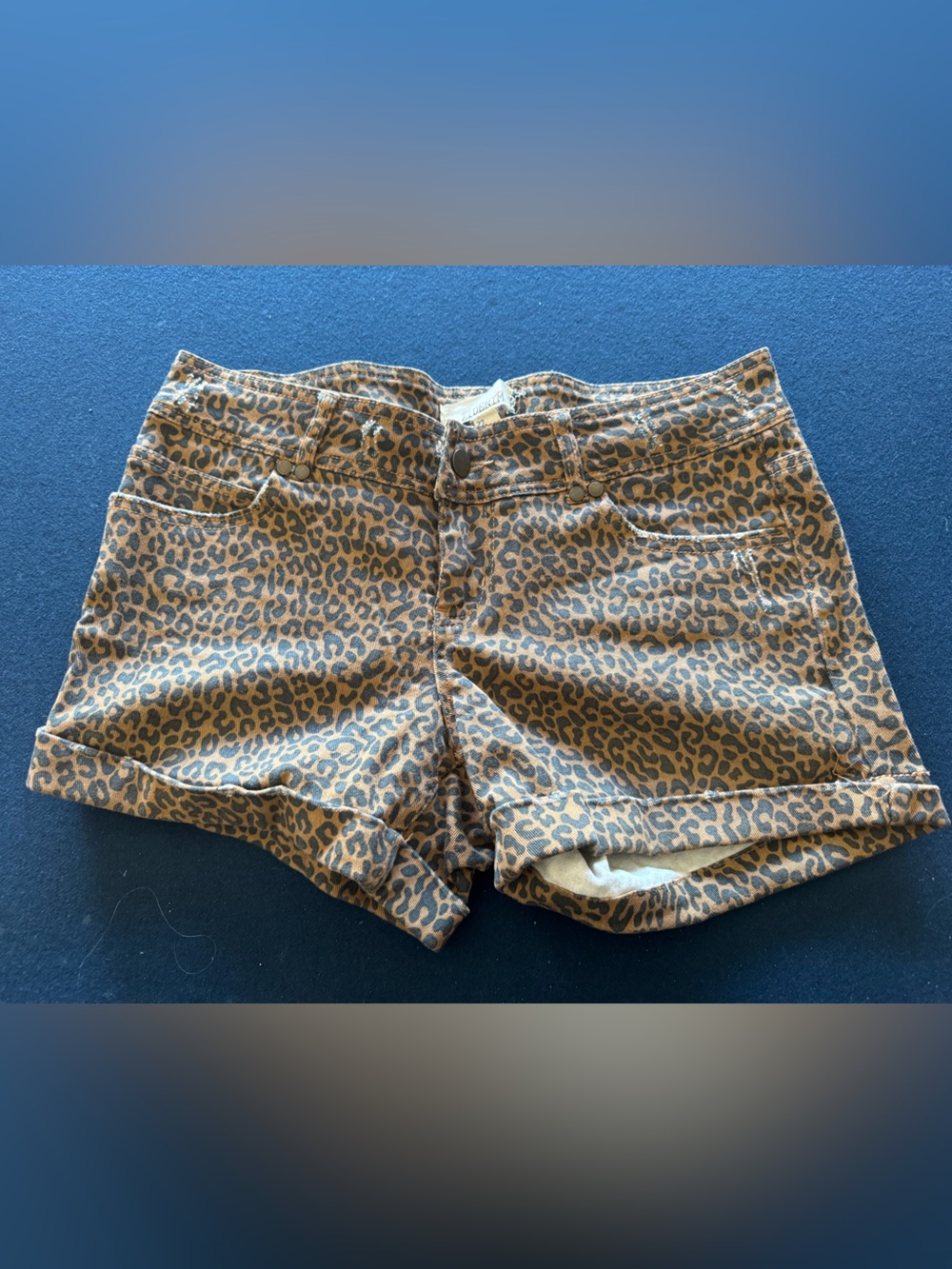 Leopard Print slightly distressed denim shorts🤎🖤 FUN& FLATTERING 🖤🤎EUC